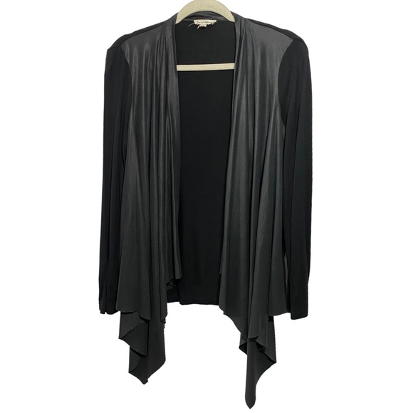 Jane and Delancey Womens Sz S Black Faux Leather Waterfall Cardigan Open Front - Picture 1 of 7
